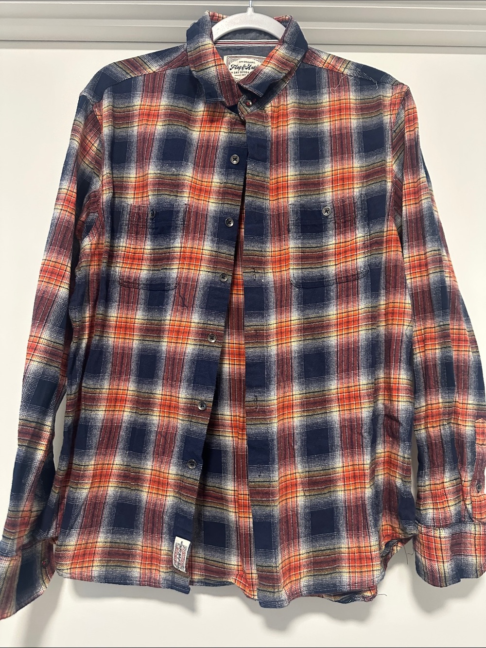 Vintage-Inspired Navy & Red Plaid Button-Down Shirt